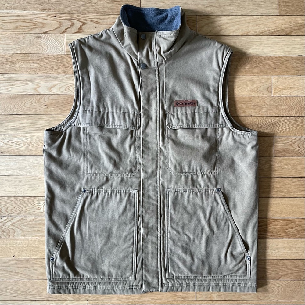 Columbia Fleece-Lined Canvas Vest in Tan